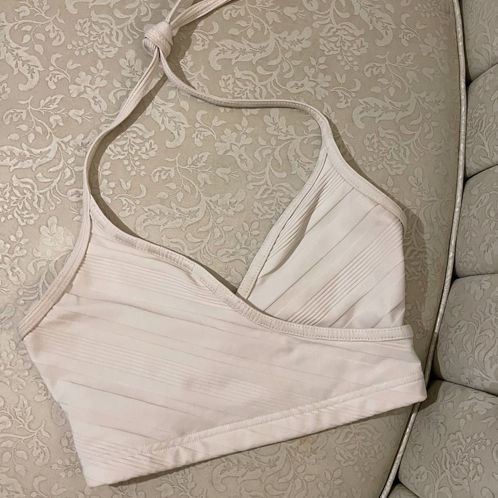 White Ribbed Y2K vintage halter crop top